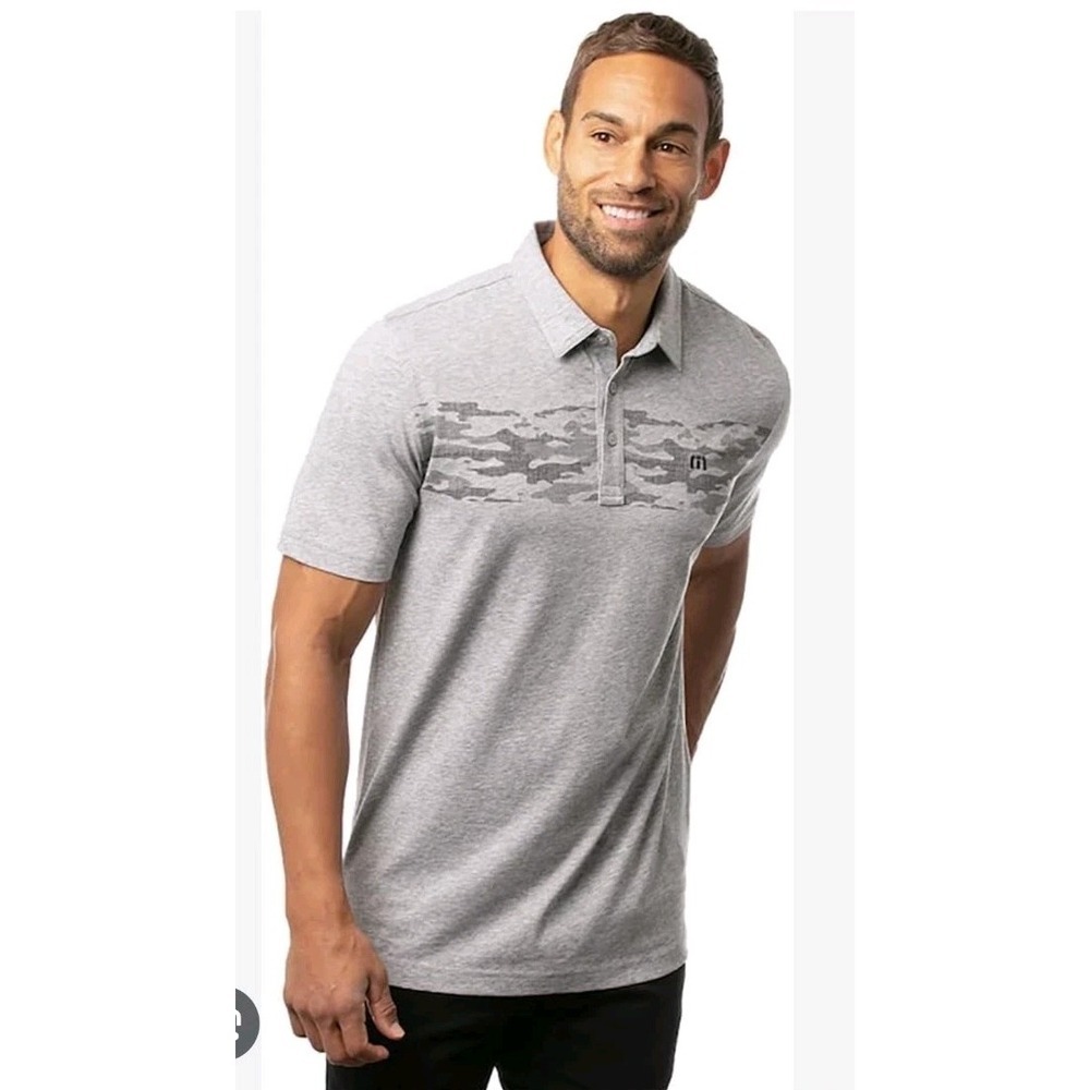 Travis Mathew Polo Shirt Park It Mens L Gray Casual Hawaiian Scene SS